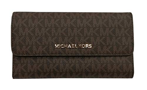 Michael Kors Jet Set Travel Large Trifold Small Signature PVC Wallet Brown Acorn