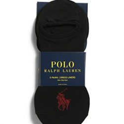 Polo Ralph Lauren Men's Socks Polyester/Spandex Blend 3 Pairs Dress Liners, Non-Slip Heel Black (6-12.5 M US)